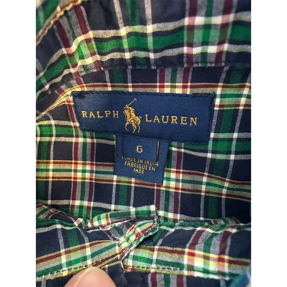 Ralph Lauren Boys Plaid Button-Up Shirt Long Sleeve Size 6 SI39‎